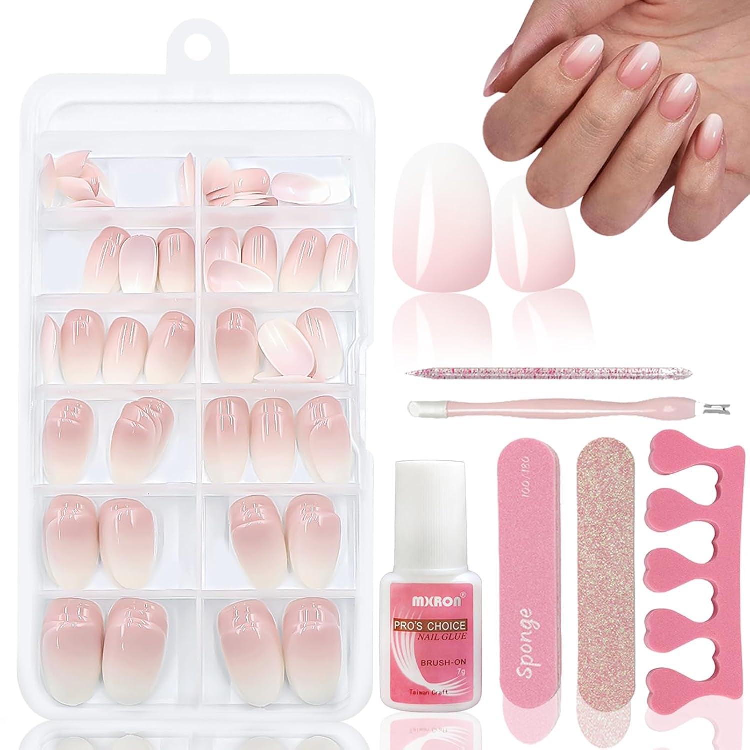 120 Stück nackte rosa künstliche Nägel mit Nagelkleber – 12 Größen kurze, ovale, quadratische Nägel zum Aufdrücken – schöne Nägel, zum Aufkleben auf künstliche Nägel – geeignet für DIY-Nageldesign für Frauen (Squaval Pink Gradient)