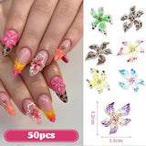 50 Stück 3D Blume Nail Charms Set, Buntes Nageldesign Zubehör, Nägel Charms Und Nagel Art Charms, Perfekt Für Nailart, Maniküre Dekoration Und DIY Nageldesign