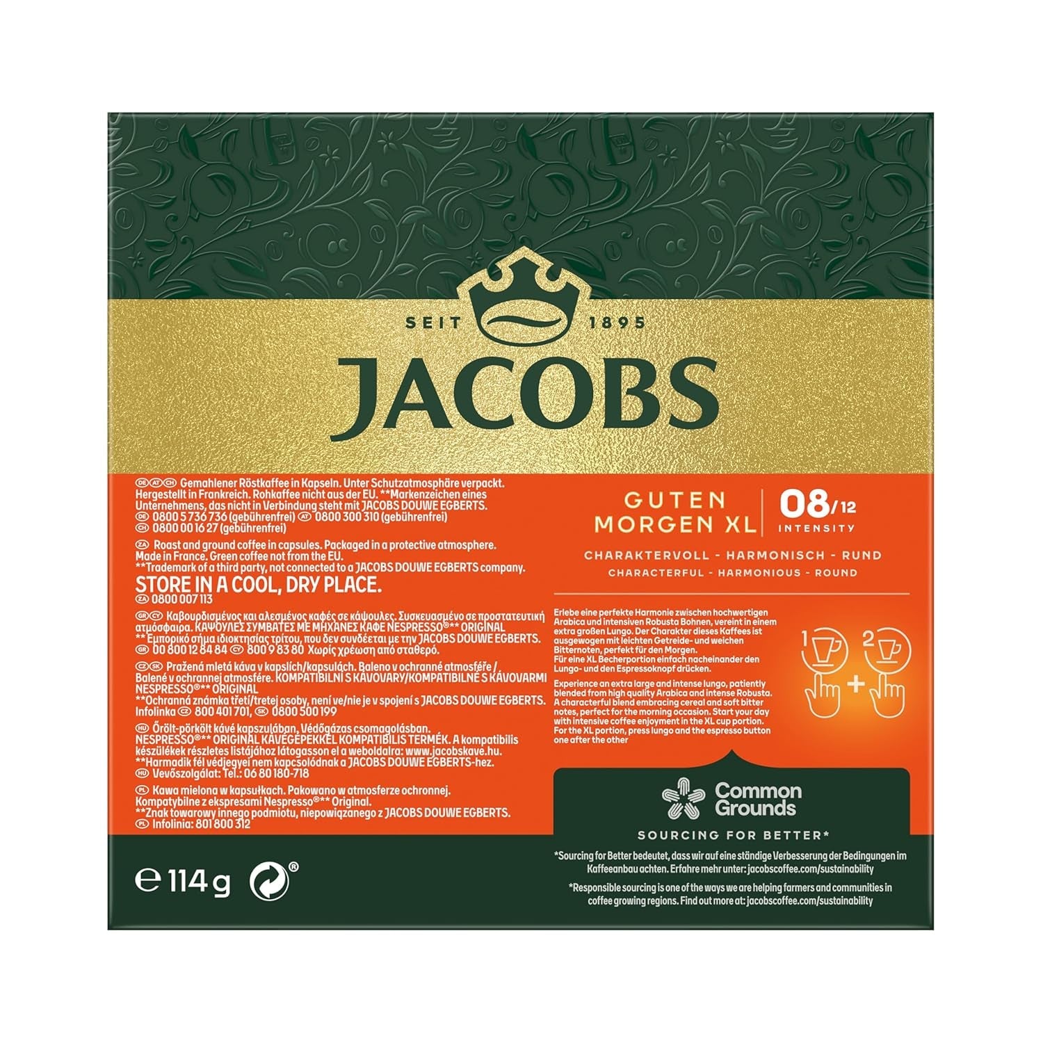 Jacobs Kaffeekapseln Guten Morgen XL Intense, Intensität 8/12, 10 x 20 Getränke, Nespresso* kompatibel Kaffee Kapseln, 200 Kapseln