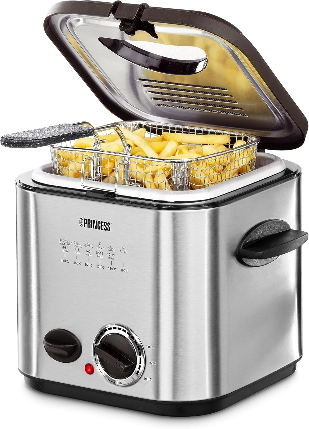 Princess 182611 Mini-Fondue-Fritteuse – schnelles Aufheizen – Geruchsfilter – 1,2 Liter Fassungsvermögen, silberne Haushaltsgeräte Naty Shop Standardtitel