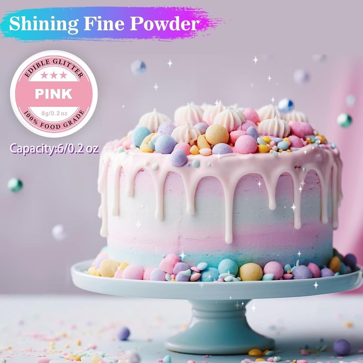 Essbarer Glitzer – 6 g Lebensmittelfarbpulver für Schokolade, Erdbeere, Muffins, Kuchen, Fondant (lila)