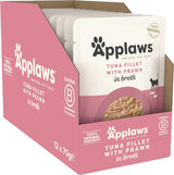 Applaws Premium Natural Nassfutter für Katzen, Thunfischfilets mit pazifischen Garnelen in Suppe, 70-g-Portionsbeutel (12 x 70 g)