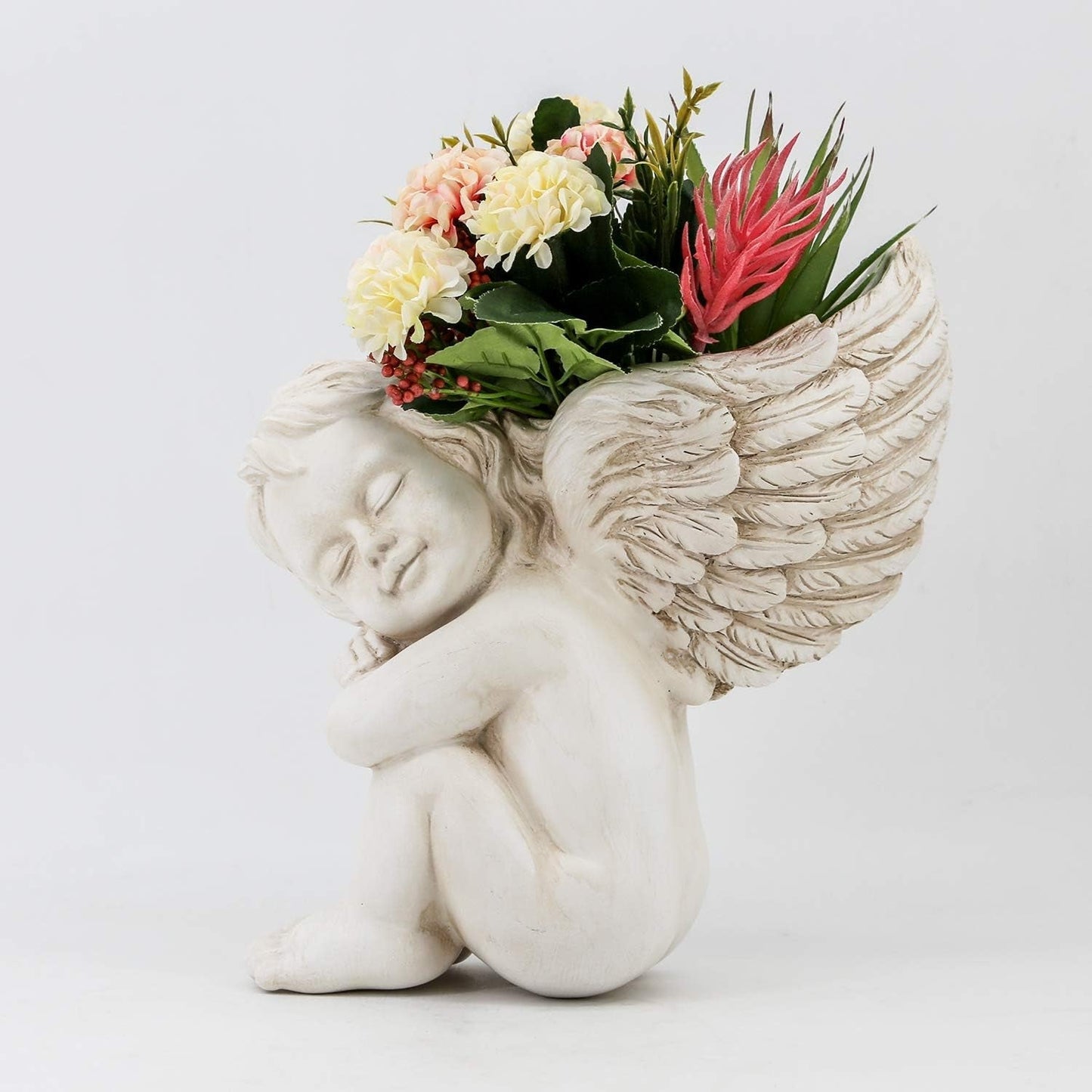 Wand- und flache Oberflächenmontage-Blumentopf, 20 cm Höhe, Engelskopf, Wandmontage, Blumenständer, Vase, Puppengesicht, Harztopf, Tisch, Pflanzenbehälter, Töpfe