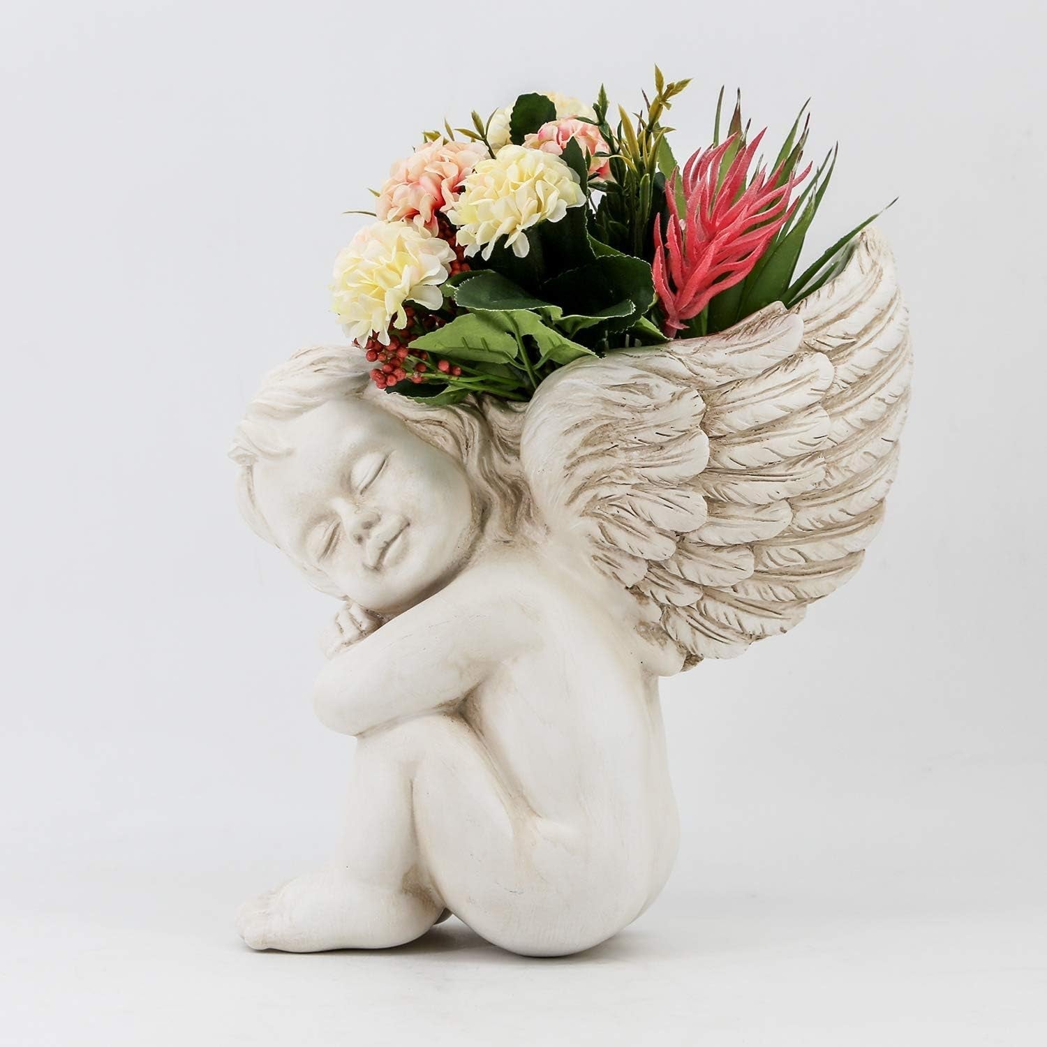 Wand- und flache Oberflächenmontage-Blumentopf, 20 cm Höhe, Engelskopf, Wandmontage, Blumenständer, Vase, Puppengesicht, Harztopf, Tisch, Pflanzenbehälter, Töpfe