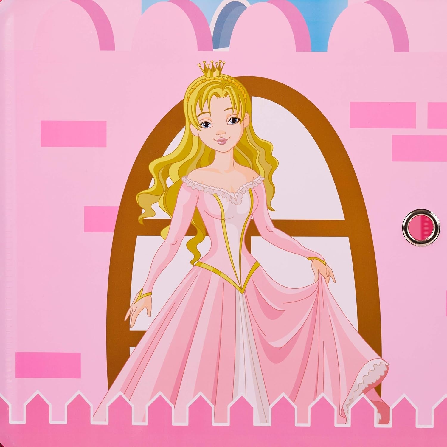 Relaxdays Modulregal für Kinderzimmer, Prinzessinnenschloss-Design, Kunststoff, DIY-Schrank mit Türen, HL: 128 x 110 x 37 cm, rosa