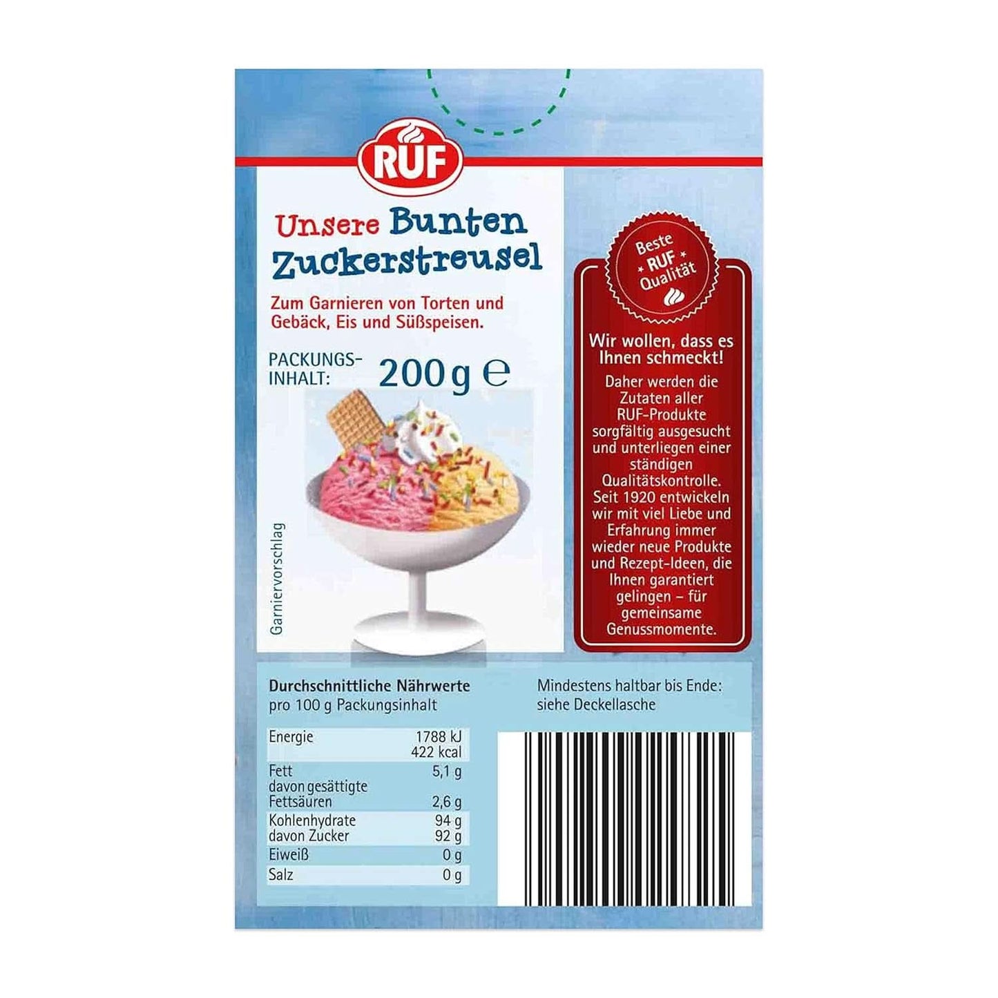 RUF, regenbogenfarbene Zuckerstreusel, 200 Gramm Sprinkles Naty Shop