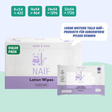 Naïf – Feuchttücher mit plastikfreier Lotion – 1296 Stück (24 Packungen mit 54 Tüchern) – für Babys und Kinder – Po, Körper und Gesicht des Babys – mit Aloe Vera und Bambus – 0 % Duftstoffe und Alkohol