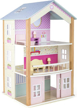 Small Foot 11192 Drehbares Puppenhaus aus Holz, Palast, 3 Etagen, inklusive Möbelspielzeug, mehrfarbig, 37 x 40 x 67 cm