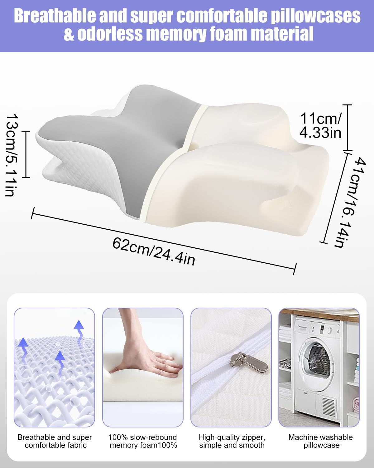 Nackenkissen, Seitenstützkissen, Memory-Schaum-Kissen, orthopädisches Kissen, ergonomisches Nackenstützkissen für optimale Unterstützung von Rücken und Bauch, Seitenstützkissen (62 x 41 x 13 cm), orthopädische Halskissen von Naty Shop