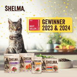 Shelma Nassfutter für Katzen mit Huhn in Tomaten-Kräuter-Sauce – getreidefreies Vollfutter mit hohem Fleischanteil – 28 x 85 g (2,38 kg)