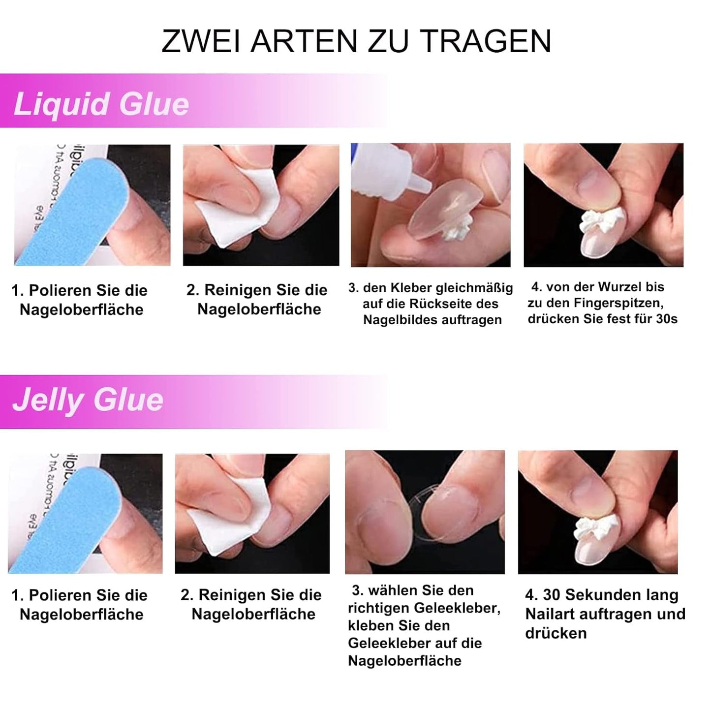Mouyouglow Kurze magnetische künstliche Nägel, rosa mandelroter Farbverlauf, glitzerndes Katzenauge mit Kleber, rosa rote Ombre-Glitzer-Phototherapie-künstliche Nägel für Frauen und Mädchen