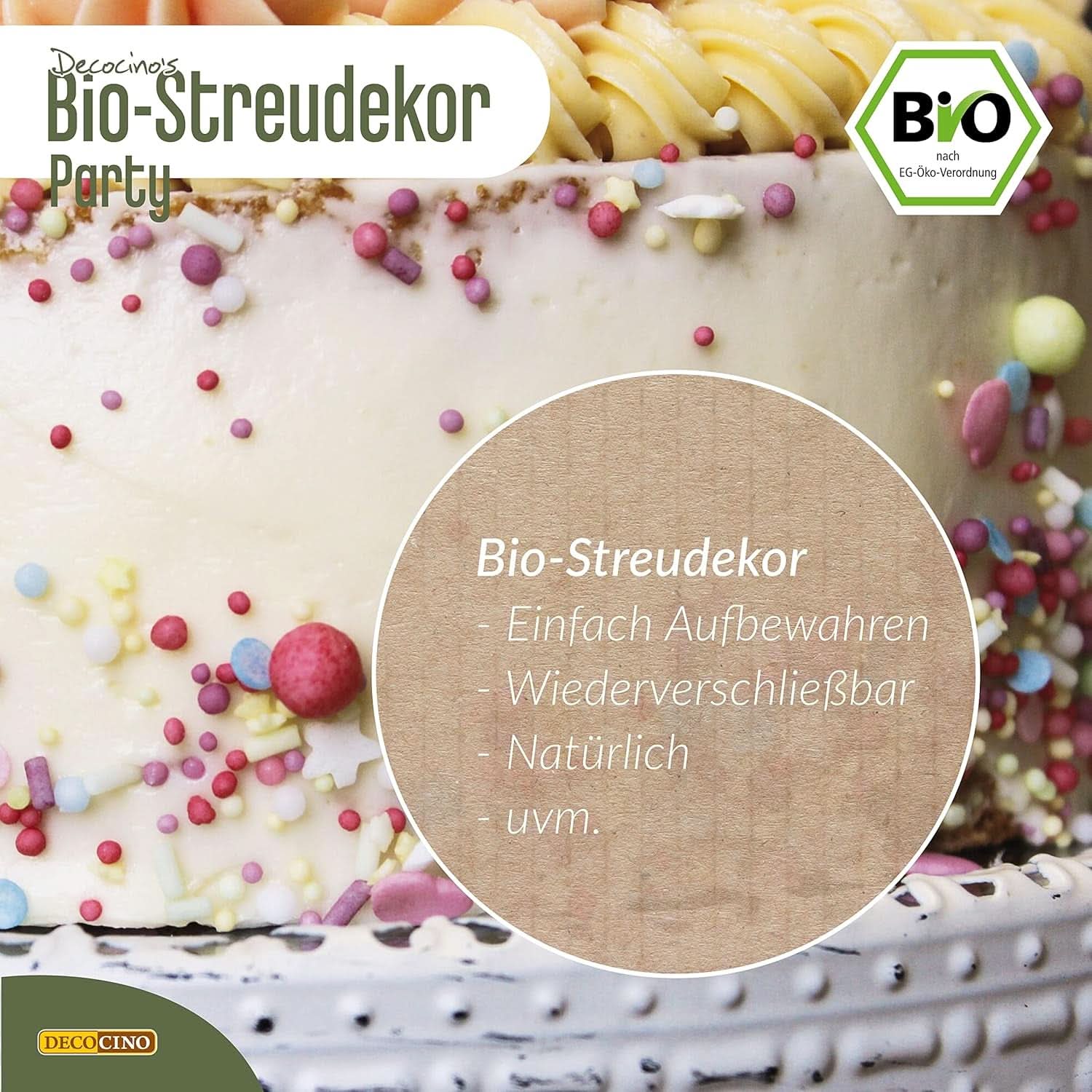DECOCINO Bio-Dextrose-Vegan-Zuckerstreusel, 60 Gramm Streusel Naty Shop