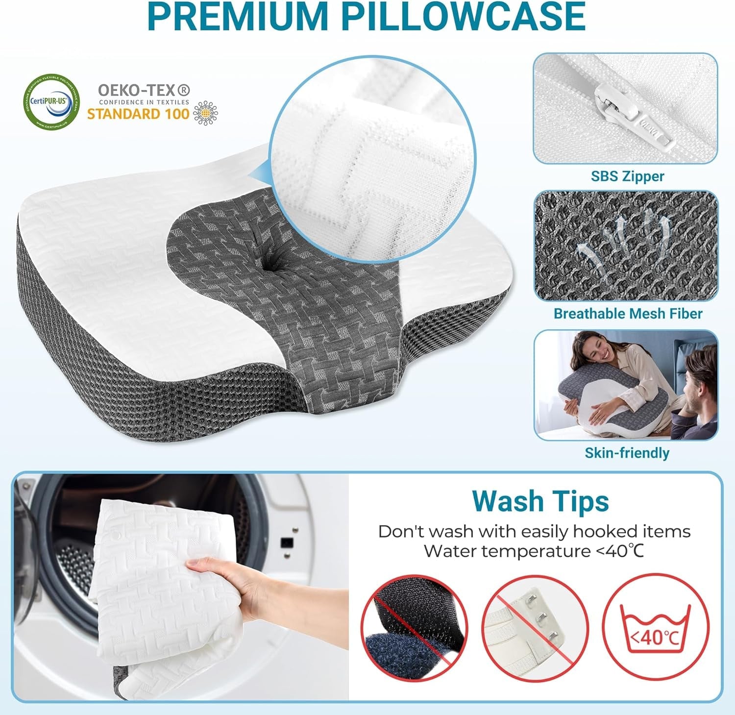 Elviros orthopädisches Kissen aus Memory-Schaum, Nackenschmerzkissen, Schlafkissen, ergonomisches Nackenkissen, Nackenstützkissen, Anti-Schnarch-Kissen für Seitenschläfer, Bauchschläfer, weiß, orthopädische Nackenkissen, Naty Shop