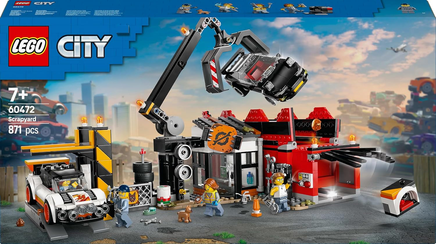LEGO City Schrottplatz mit Autos – Spielzeug mit Schrottpresse und Kran, 2 Spielzeugautos, 4 funktionierenden Minifiguren und Bürogebäude – Geburtstagsgeschenke für Jungen und Mädchen ab 8 Jahren 60472 Besuche den LEGO-Store Bausets