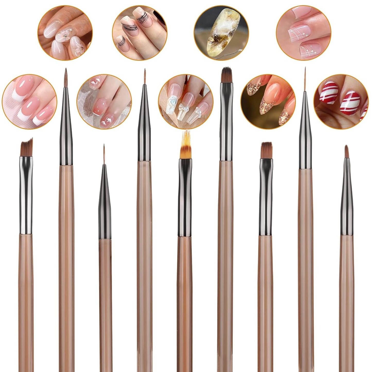 10 Stück Nailart Pinsel Set, Braun Nail Art Pinsel Nailart Design Pinsel Nageldesign Pinselfür Gelnägelfür Heimwerker Maniküre Salon Zuhause Nailpinsel Set