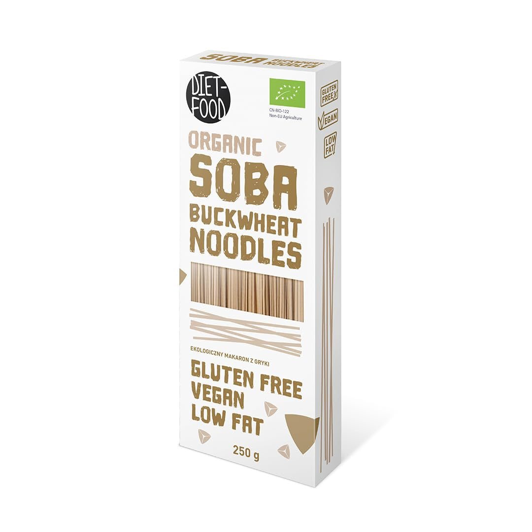 DIET-FOOD Bio Buchweizen Soba Nudeln Lebensmittel Pasta Vegane Glutenfreie Lactosefrei Sojafrei Nudeln für Vegetarier und Veganer 250 Gramm