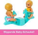 Barbie Skipper-Puppe und Spielhaus mit Zubehör, enthält Zwillingspuppen, 1 Kinderbett, 1 Schaukel, 1 Wippe und mehr, HXM99