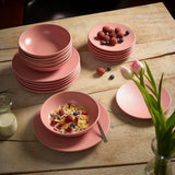 ECHTWERK Vintage-Geschirrset, 12-teilig, natürliches Design „Blanka“, 4 Personen, elegantes strukturiertes Steingut-Geschirrset mit 4 Speisetellern, 4 Beilagentellern und 4 Speisetellern, Rosa
