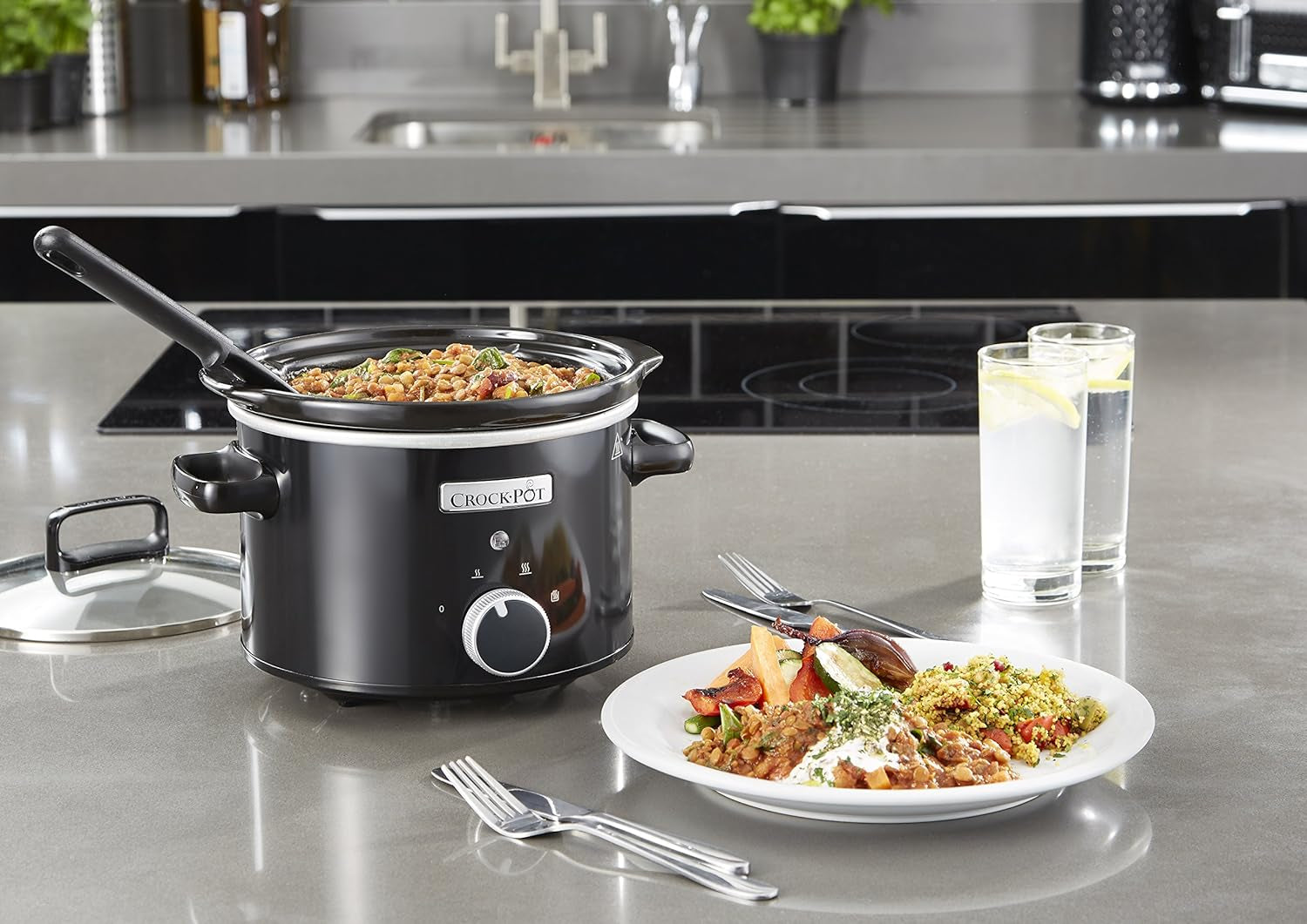 Slow Cooker Crockpot, abnehmbare Keramikschüssel, leicht zu reinigen, 2,4 Liter (1-2 Personen) Slow Cooker Naty Shop