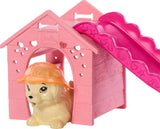 Barbie Puppy Pool Party-Spielset mit Modepuppe, Hundehütte und Rutsche, Herzbecken, 2 Hundefiguren, 6 Zubehörteilen und Farbwechsler, JBF35