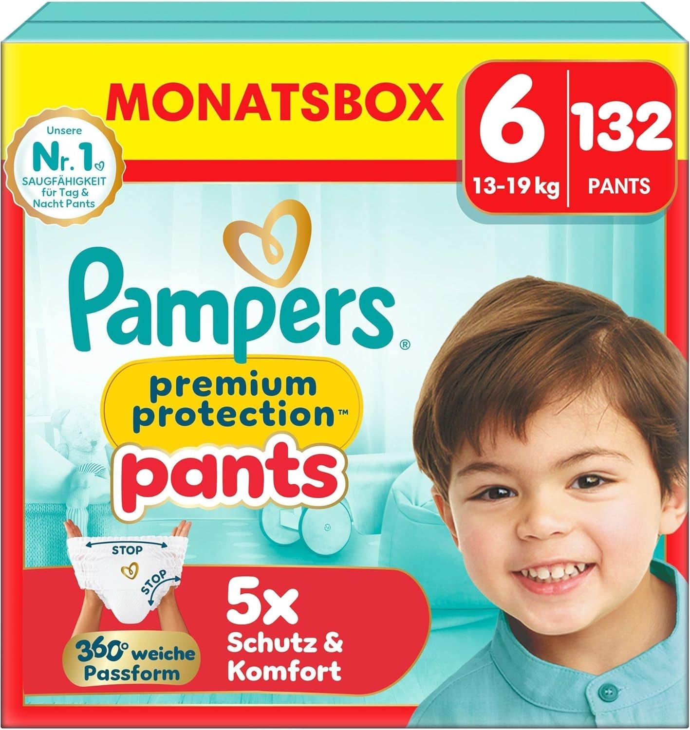 Pampers Premium Protection Pants Größe 5, 144 Windeln, 11 kg – 17 kg, mit 360°-Anpassung und weichen Anti-Leck-Bündchen für optimalen Komfort und Schutz