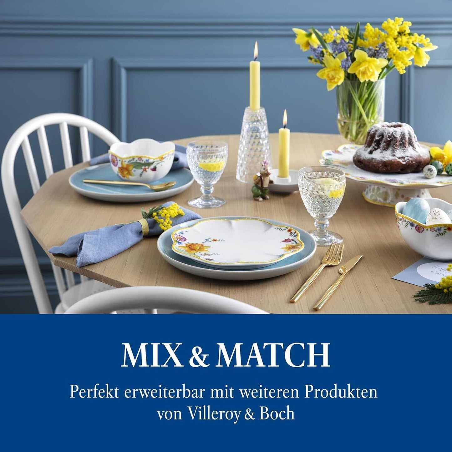 Villeroy & Boch - Frühlingserwachen Frühstücksset für 2, 6-teilig, Ostergeschirr-Set, Frühstück, Ostern, Kaffeeservice, Frühlingsgeschirr, Porzellan