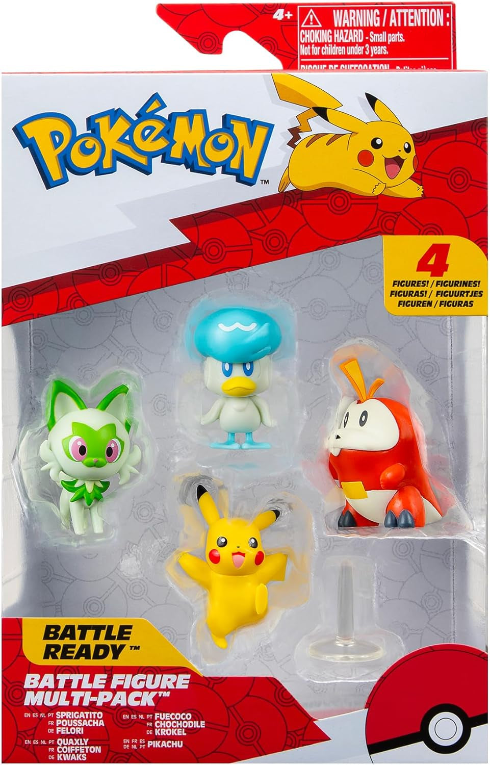 Pokémon PKW3402 – Kampffiguren-Multipack – 4er-Pack mit Pikachu, Krokodil, Kwaks, Felori, offiziellen Detailfiguren, je 5 cm. Actionfiguren Naty Shop