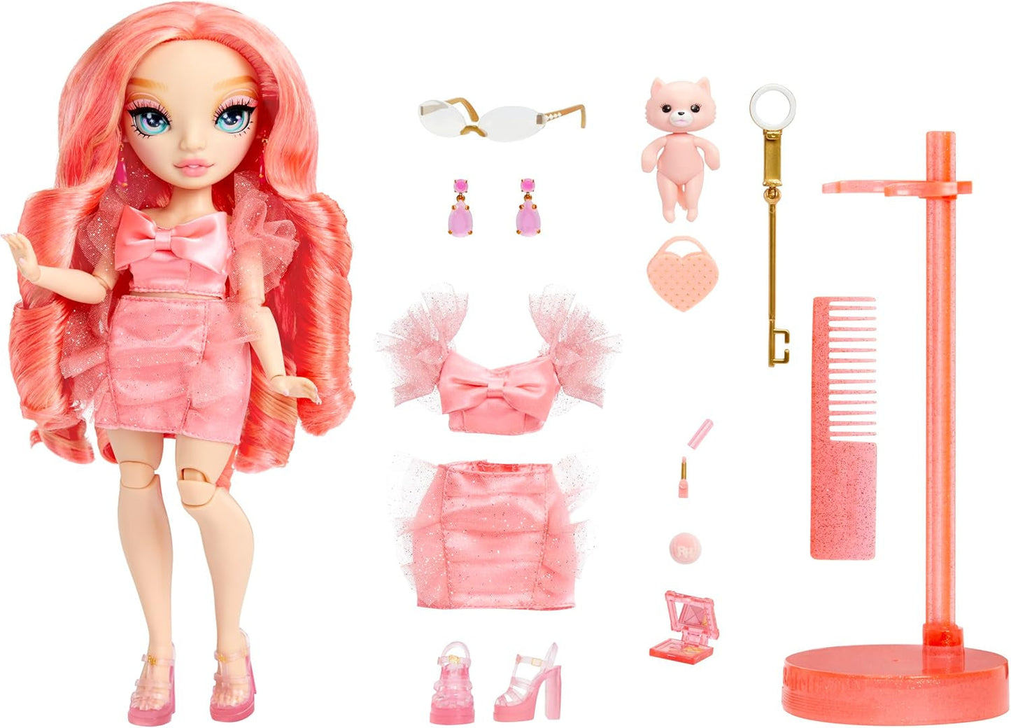 Rainbow High Fashion Doll – Pinkly Paige – Rosa Modepuppe im modischen Outfit – mit Brille und über 10 bunten Spielaccessoires – Ideal für 4–12-Jährige und Sammler