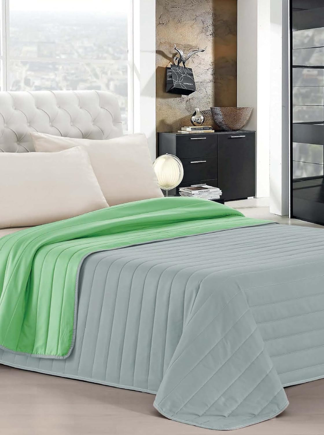 Italienische Bettwäsche Estivo Einzelbett, Leinen, Aqua, 170 x 270 cm Bettdecken und Steppdecken Naty Shop Grün/Grau 170 x 270 cm