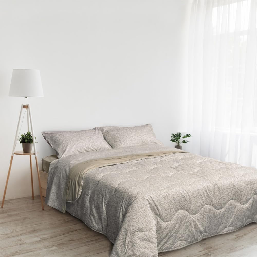 Foppapedretti Nacht&Natur Bettbezug für Doppelbett 2P; Sandblütenblätter, Bezug aus 100 % Baumwolle, hergestellt in Italien. Steppdecken und Steppdecken Naty Shop