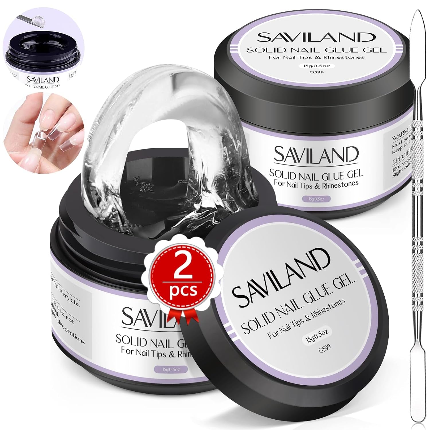 Saviland Fester Nagelspitzenkleber: 2 Stück 15 g künstlicher Nagelkleber, extra starker Kleber zum Aufdrücken der Nägel, UV-Kleber, Gel-Nagelkleber für Frauen, Heimsalon, DIY, UV/LED-Lampe ausgehärtet