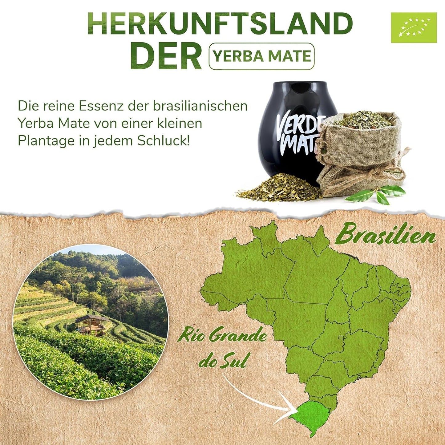 Verde Mate Green Orgánica 500 G – Bio Yerba Mate aus Brasilien – rauchfrei und schonend verarbeitet 0,5 kg