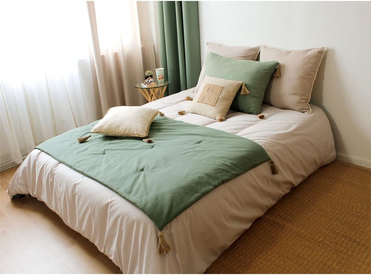 Enjoy Home – Terrakotta-Decke mit 4 Jute-Quasten – 90 x 190 cm – 100 % Baumwolle – Öko-Tex – Panama-Kollektion, Bettdecken und Steppdecken, Naty Shop