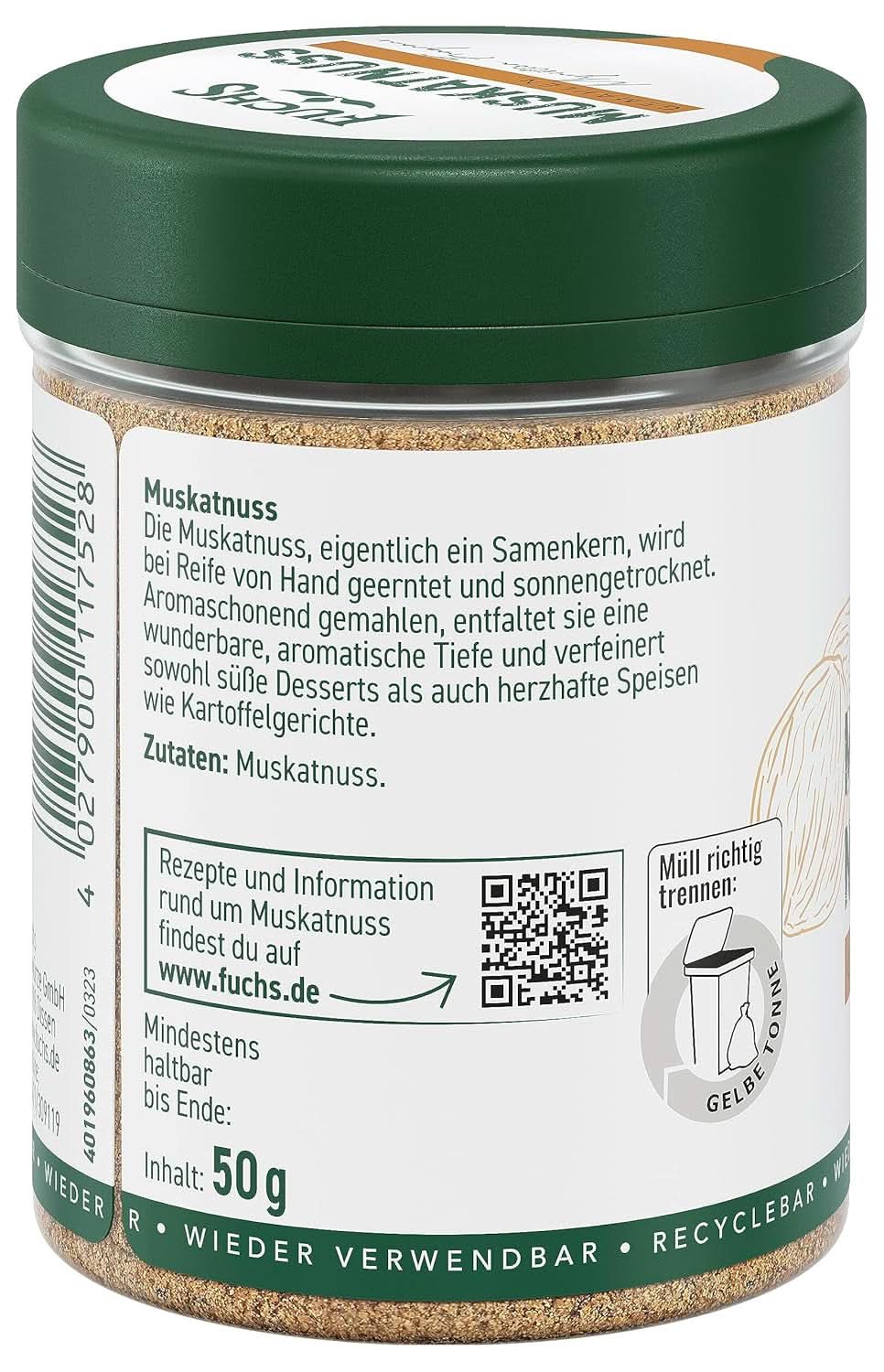 Fuchs Gemahlene Muskatnuss, 50 Gramm Gewürze Naty Shop