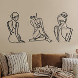 3 Stück minimalistische Frau-Wandkunst aus Metall im Art-Deco-Stil, moderne abstrakte Frau-Wandkunst aus Metall, weibliche Einzelstrichzeichnungen zum Aufhängen für das Wohnzimmer (schwarz, modern). Statuetten und Skulpturen von Naty Shop, Schwarz, 35 L x 29 B cm