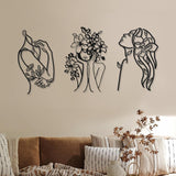 3 Stück minimalistische Frau-Wandkunst aus Metall im Art-Deco-Stil, moderne abstrakte Frau-Wandkunst aus Metall, weibliche Einzelstrichzeichnungen zum Aufhängen für das Wohnzimmer (schwarz, modern). Statuetten und Skulpturen von Naty Shop, elegant, 35 L x 25 B cm