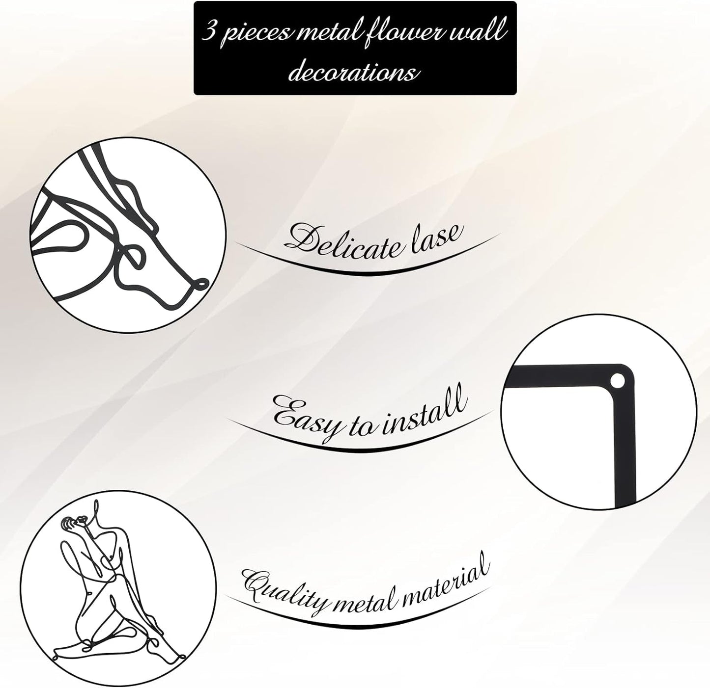 3 Stück minimalistische Frau-Wandkunst aus Metall, moderne Art-Deco-Wandkunst aus Metall, abstrakte Frauenwandkunst, weibliche Einzelstrichzeichnungen zum Aufhängen für das Wohnzimmer (schwarz, modern). Statuetten und Skulpturen Naty Shop