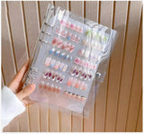A5-Nagel-Organizer-Set mit Klammerverschluss und herausnehmbaren Blättern – stabile, durchsichtige Box + 6 Klebepads und abnehmbares Kunst-/Klebenagel-Aufbewahrungsbuch – ideal für Aufbewahrung und Präsentation