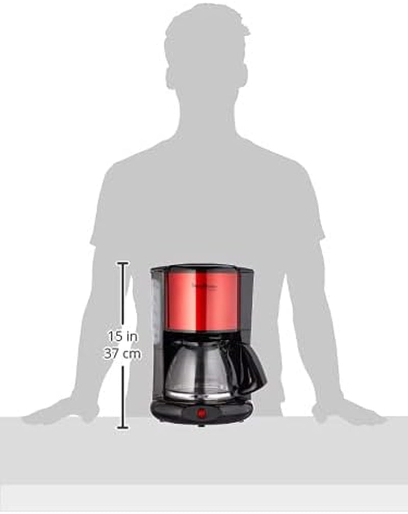 Subito Espressomaschine mit Filter, Glaskaraffe, 10–15 Tassen, Fassungsvermögen 1,25 l, automatische Abschaltfunktion, abnehmbarer Filter, Wasserstandsanzeige, Edelstahl, Rot/Schwarz, FG360D