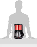 Subito Espressomaschine mit Filter, Glaskaraffe, 10–15 Tassen, Fassungsvermögen 1,25 l, automatische Abschaltfunktion, abnehmbarer Filter, Wasserstandsanzeige, Edelstahl, Rot/Schwarz, FG360D