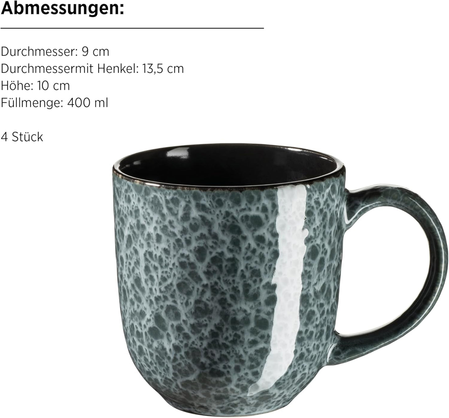 MÄSER 934110 Serie Filippa, Keramik-Geschirrset für 4 Personen, Modernes kombiniertes Geschirrset mit 16 Teilen; Teller, Schalen und Tassen mit reaktiver Glasur in Grün und Schwarz, Steinzeug, Grün