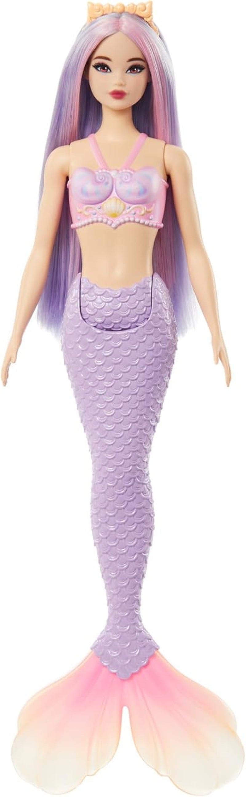 Barbie-Meerjungfrau-Puppe mit rosa und lilafarbenem Haar und Stirnband, Muscheloberteil-Puppe mit lavendelblauer Schwanzflosse, HRR06 Naty Shop-Puppen Meerjungfrau mit lavendelblauer Schwanzflosse