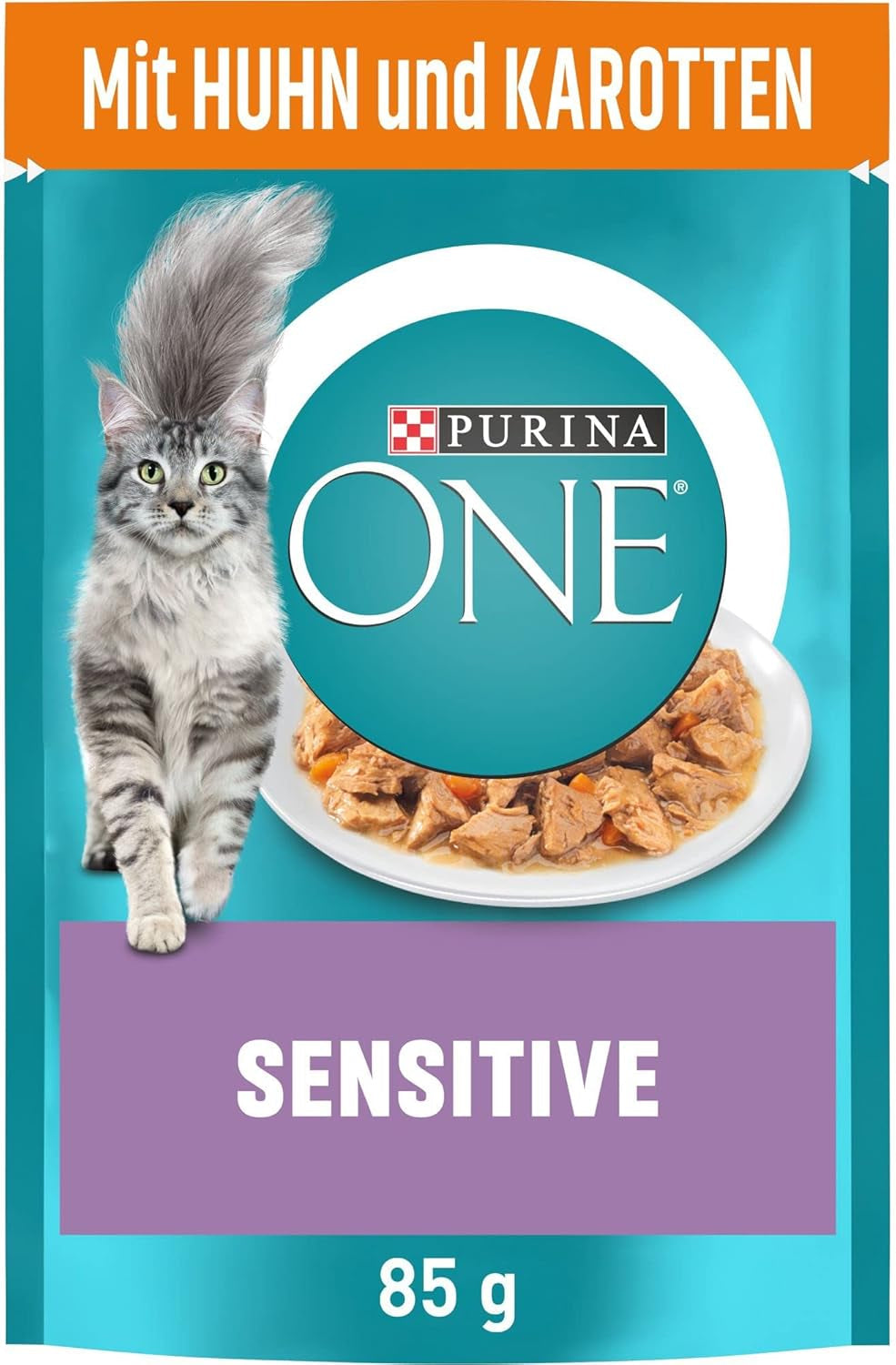 PURINA ONE Sensitive Nassfutter für Katzen, zarte Stücke in Hühnersauce, 26er Pack (26 x 85g)