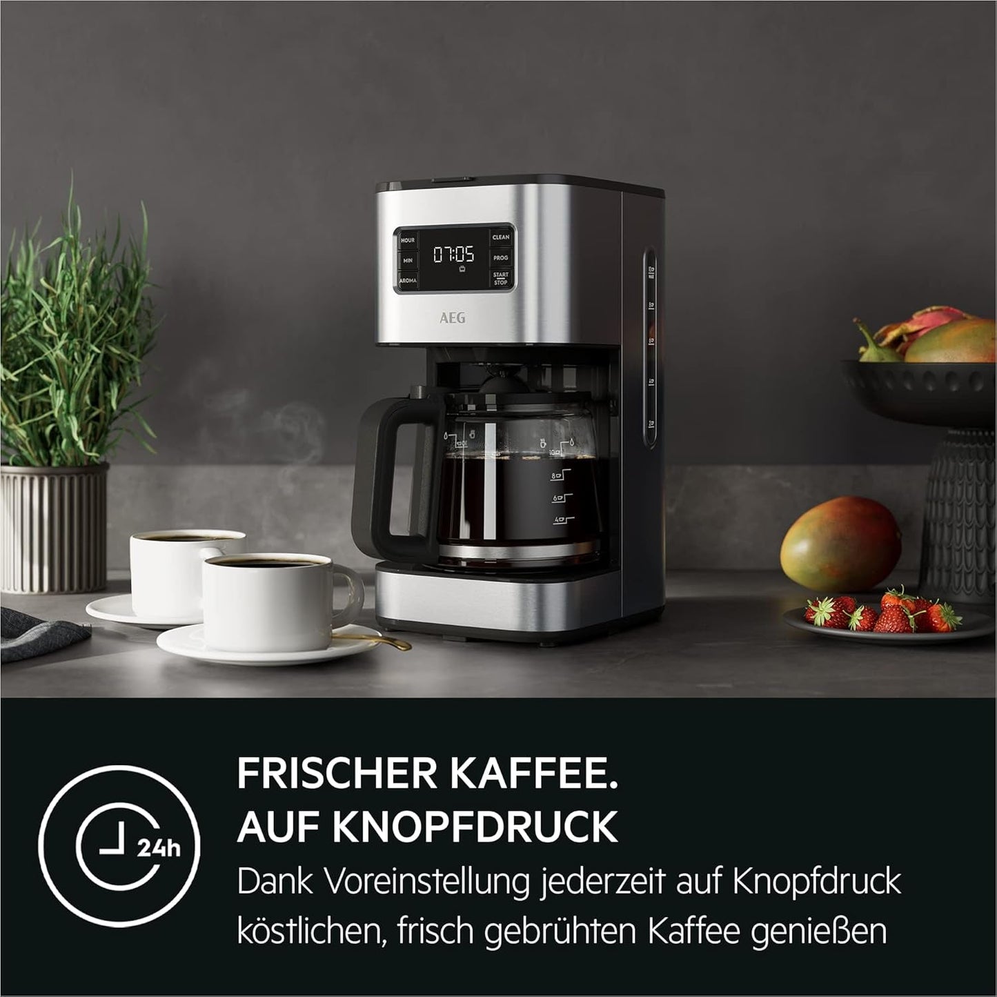 AEG Deli 5 Espressomaschine, 1,5 l, programmierbarer Timer, Warmhaltefunktion, Sicherheitsstopp, Wasserstandsanzeige, optimale Dosierung, Anti-Tropf-Funktion, Edelstahl, CM5-1-6ST
