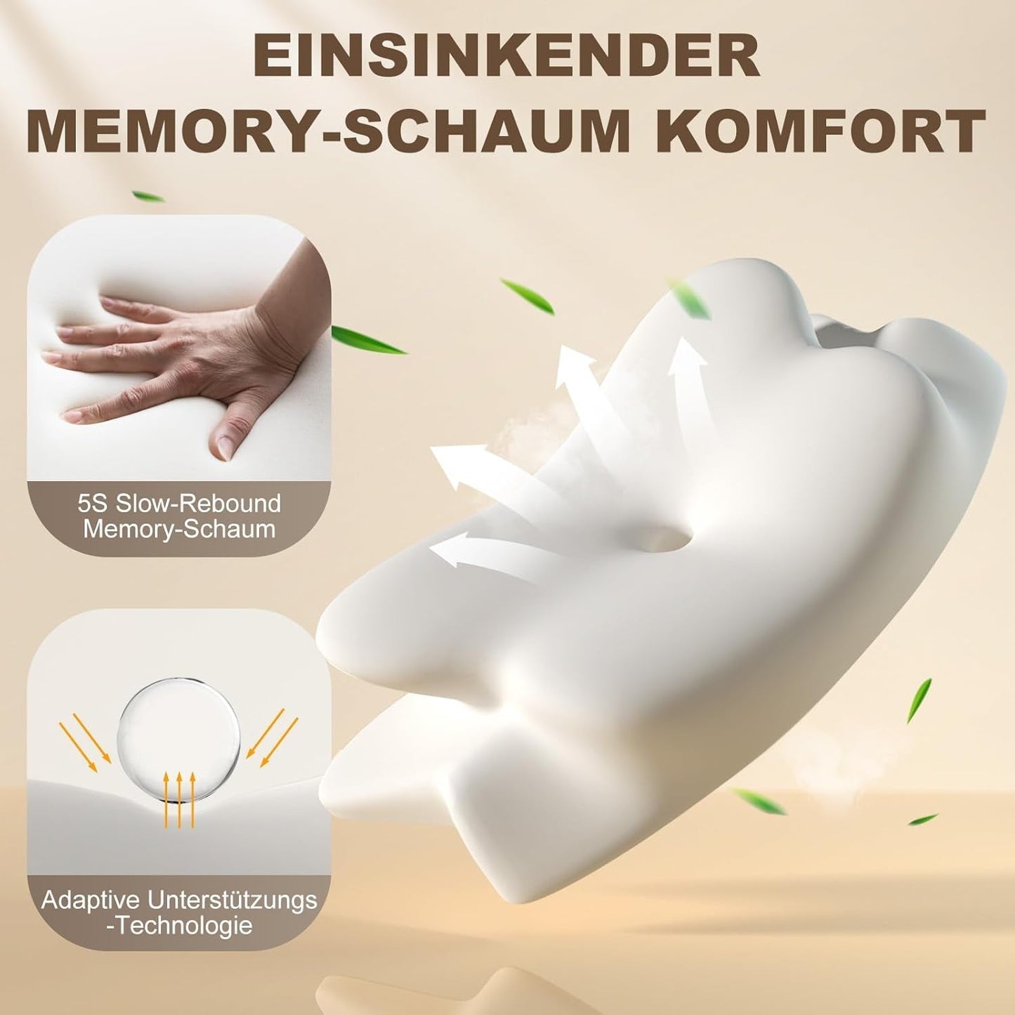 Ergonomisches Seitenschläferkissen – Nackenkissen, Nacken- und Schulterschmerzen-Stützkissen, orthopädisches Memory-Schaum-Nackenstützkissen für Bauch, Rücken und Seitenschläfer mit Nackenstütze, zervikale orthopädische Kissen, Naty Shop