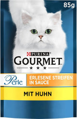Gourmet Perle Select Strips Nassfutter für Katzen mit Huhn, 26er Pack (26 x 85 g)