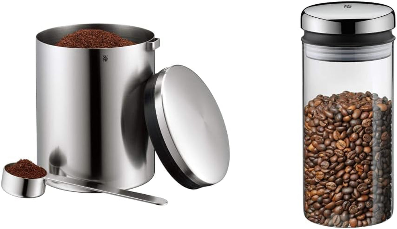 WMF Kaffeelöffel Kult Cromargan Edelstahl mattiert 500 g und 1 Liter Vorratsdose aus Glas Depot spülmaschinenfeste Lebensmittelaufbewahrungsboxen Naty Shop Aufbewahrungsboxen-Set