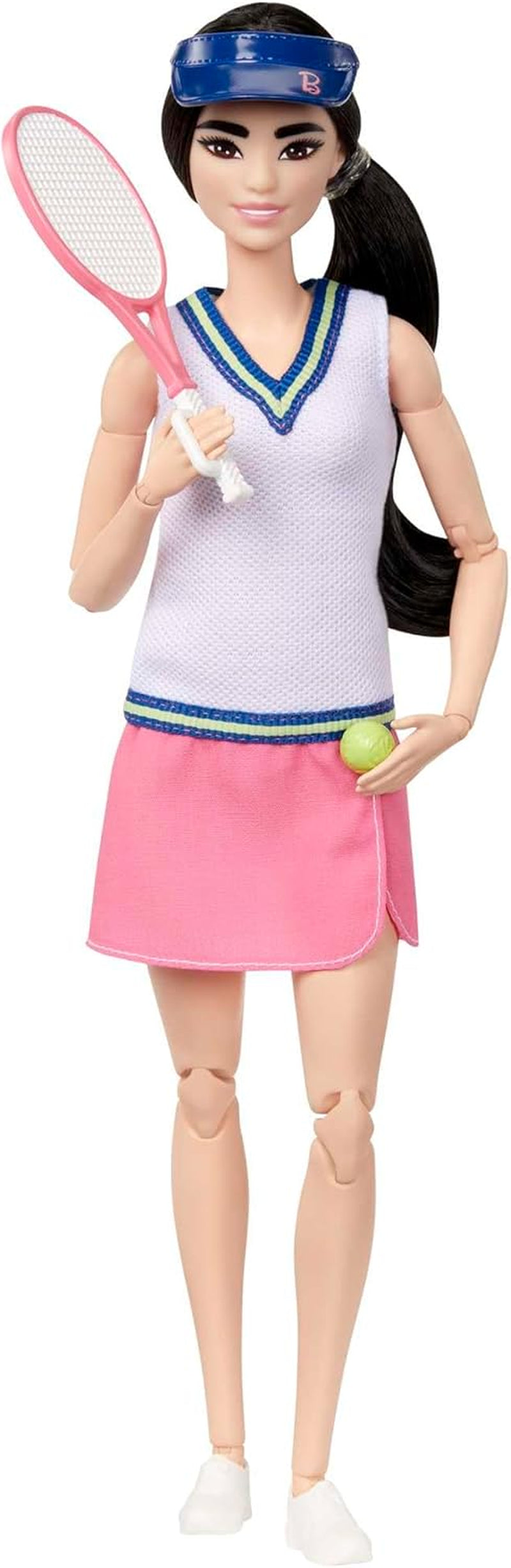 Barbie Made to Move-Puppe – Tennisspielerin mit Schläger und Ball – Puppe mit 22 Gelenken für realistisches Spielen, Tennisfans und Kinder ab 3 Jahren, HKT73