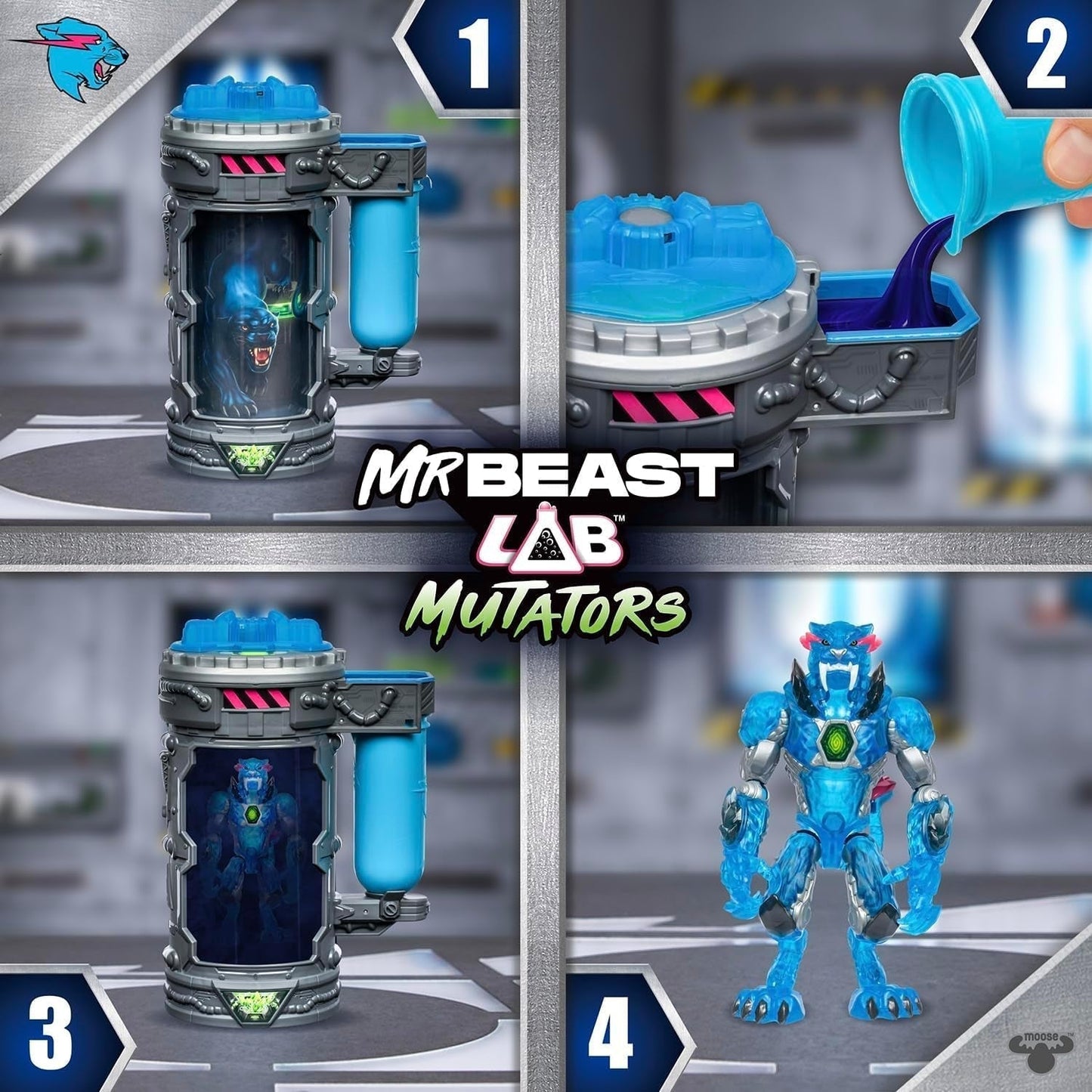 Umzugsunternehmen; Bewegen Sie das ultimative Biest. Erleben und erschaffen Sie die Actionfigur Stealth Panther von Mrbeast. 3 zum Sammeln, Iconic Panther, Stealth Panther, Metallic Panther Actionfiguren Naty Shop