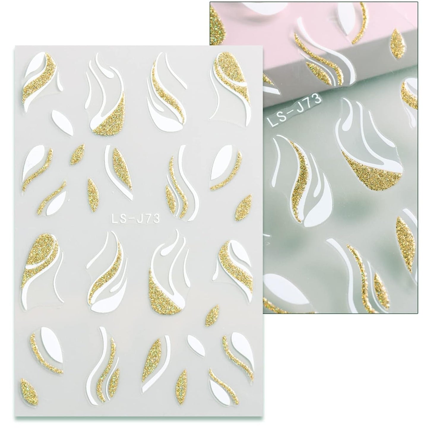 JMEOWIO Nagelsticker Französische Spitze 9 Blatt Nail Art Sticker Selbstklebend Nagelaufkleber Glitzer Wellenlinie Dekoration Nageldesign Zubehör